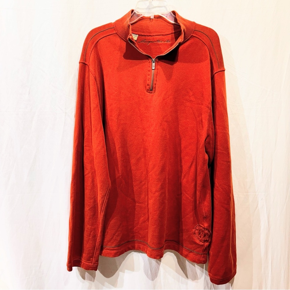 Margaritaville 1/4 Zip Sweater Mens XL Orange Rust Jimmy Buffett Pullover